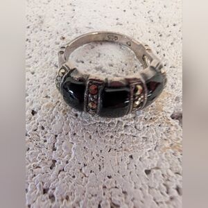 Sterling Onyx Marcasite Ring Size 5